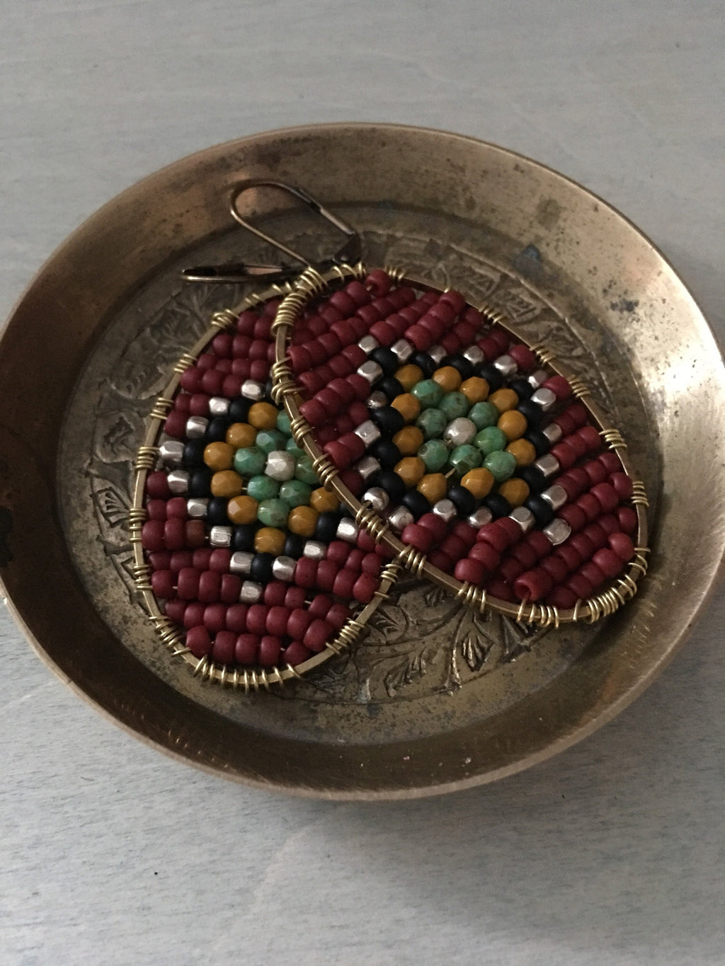 Woven Diamond  earrings / red