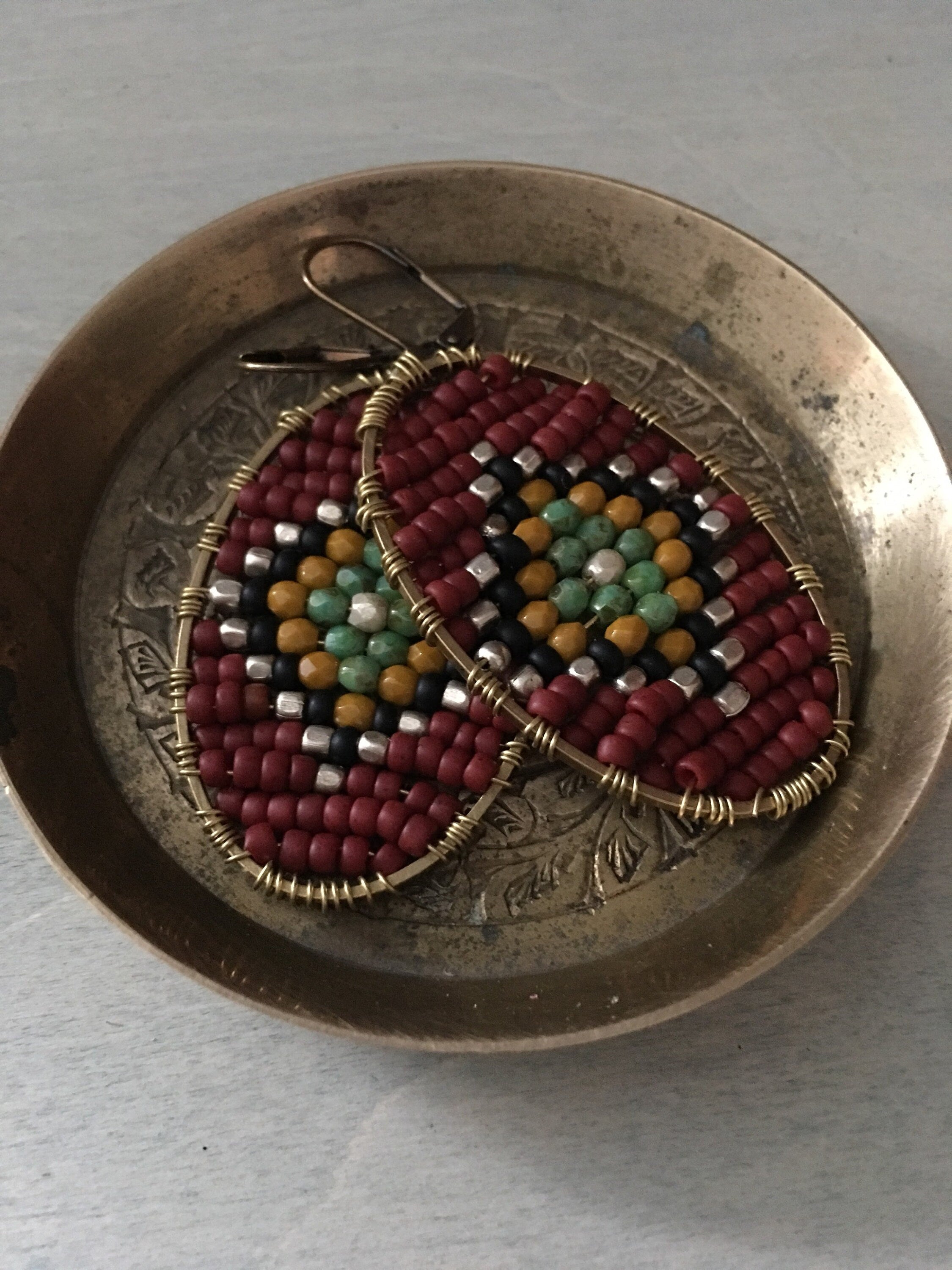 Woven Diamond  earrings / red