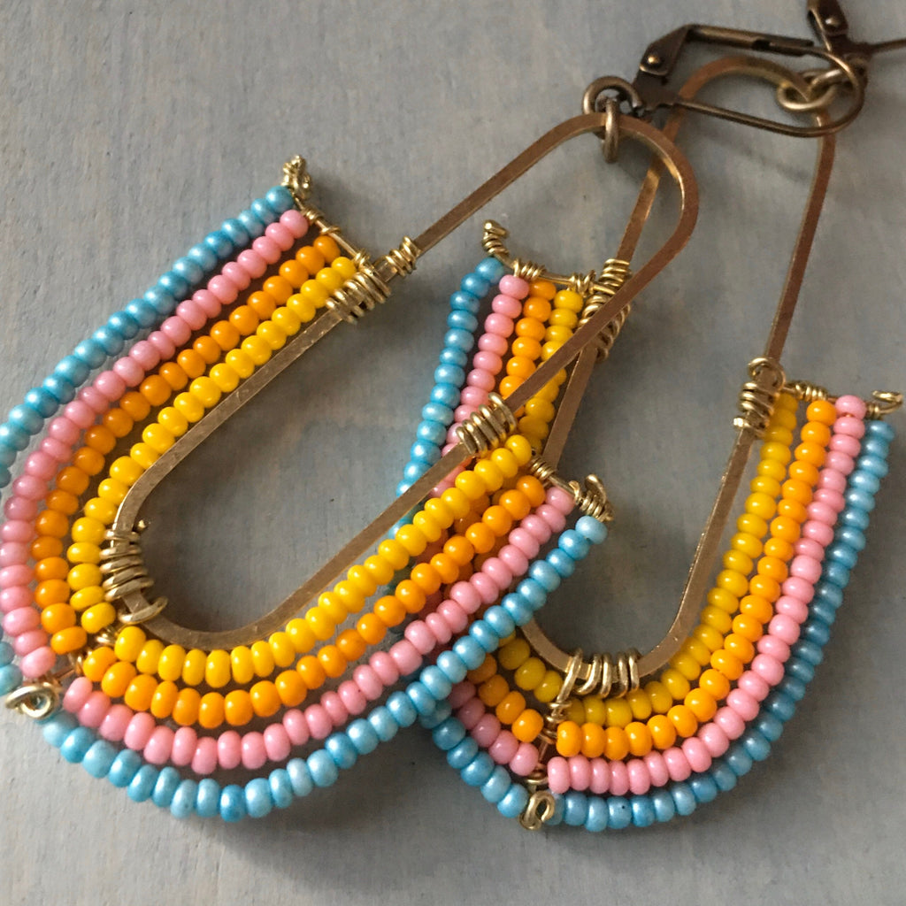 Beaded rainbow earrings-yellow/blue/Orange/pink