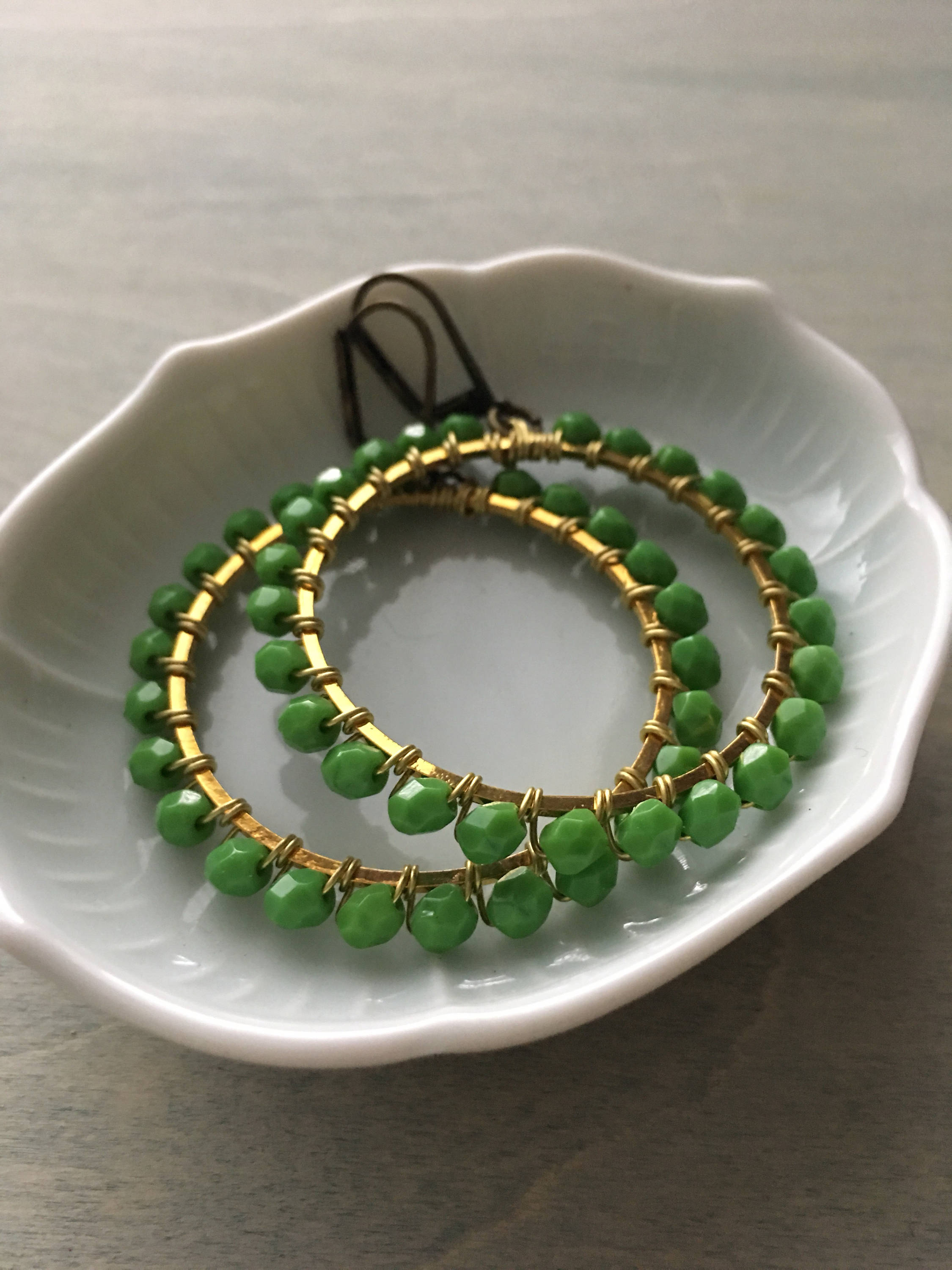 Palm tree green  hoop earrings