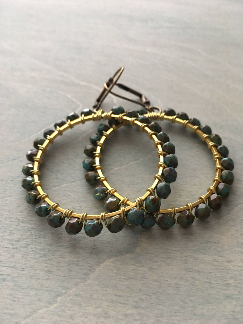 Dark antique turquoise hoops
