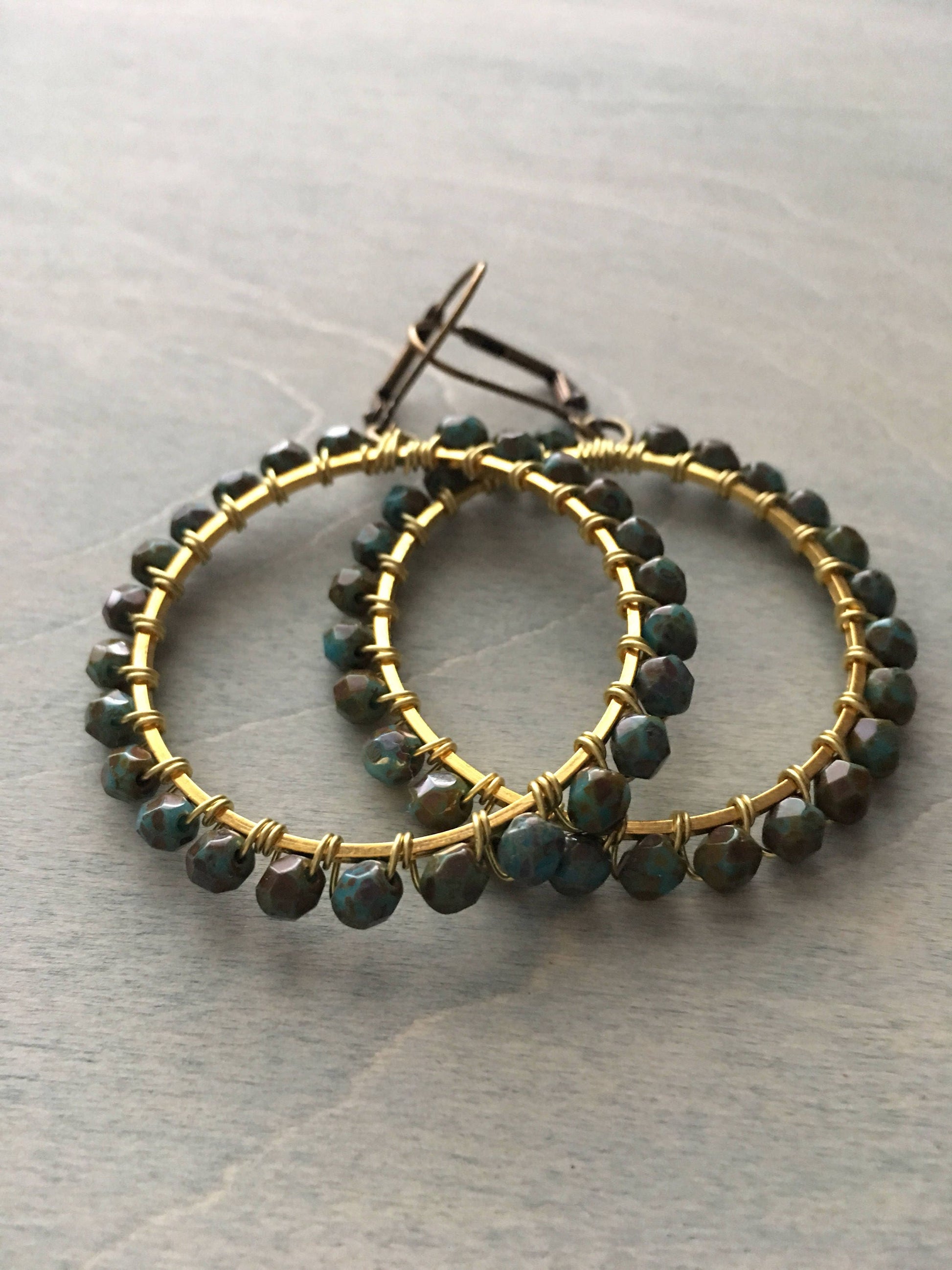 Dark antique turquoise hoops