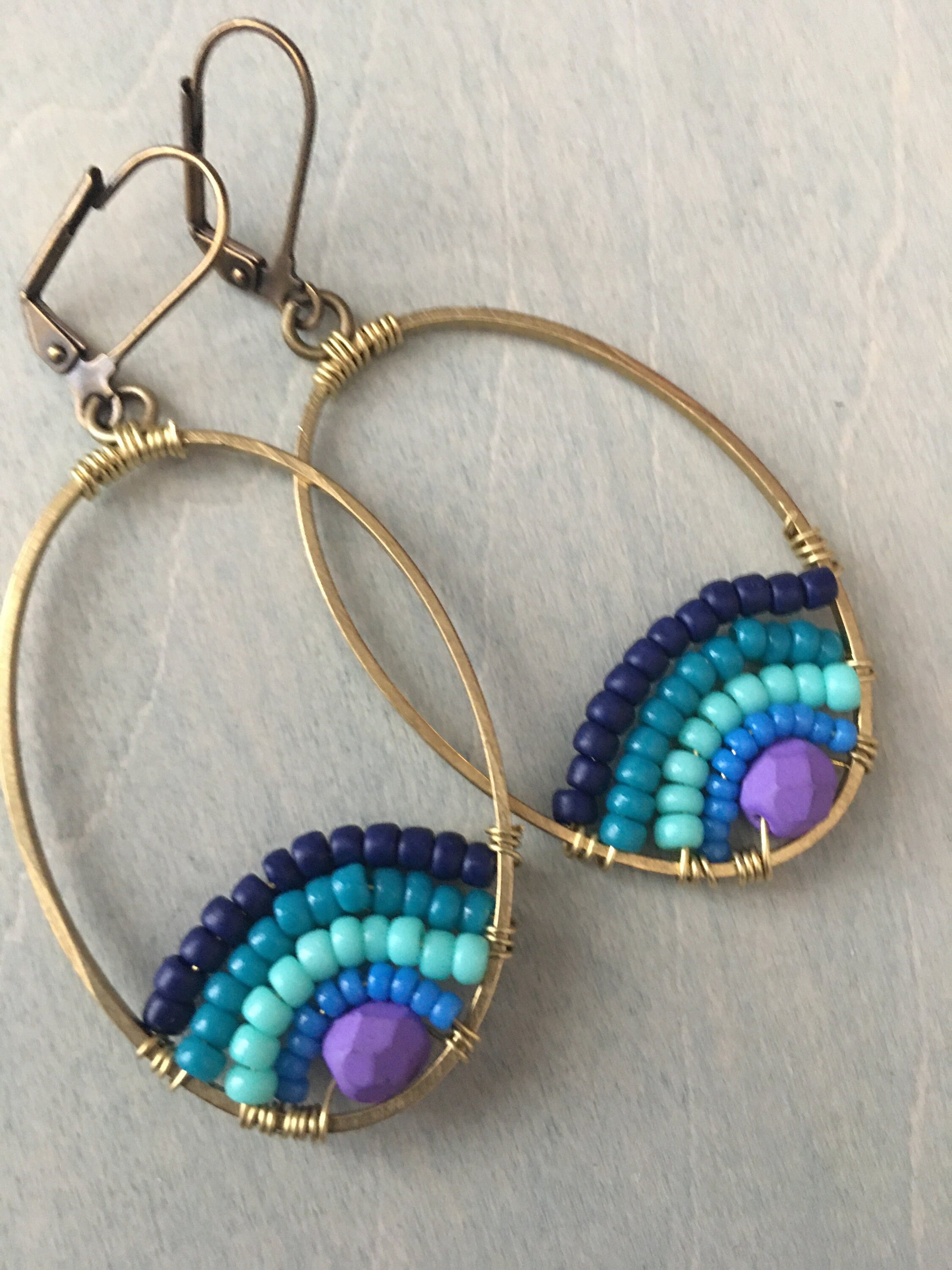 Ark rainbow earrings -navy/purple/ turquoise/teal