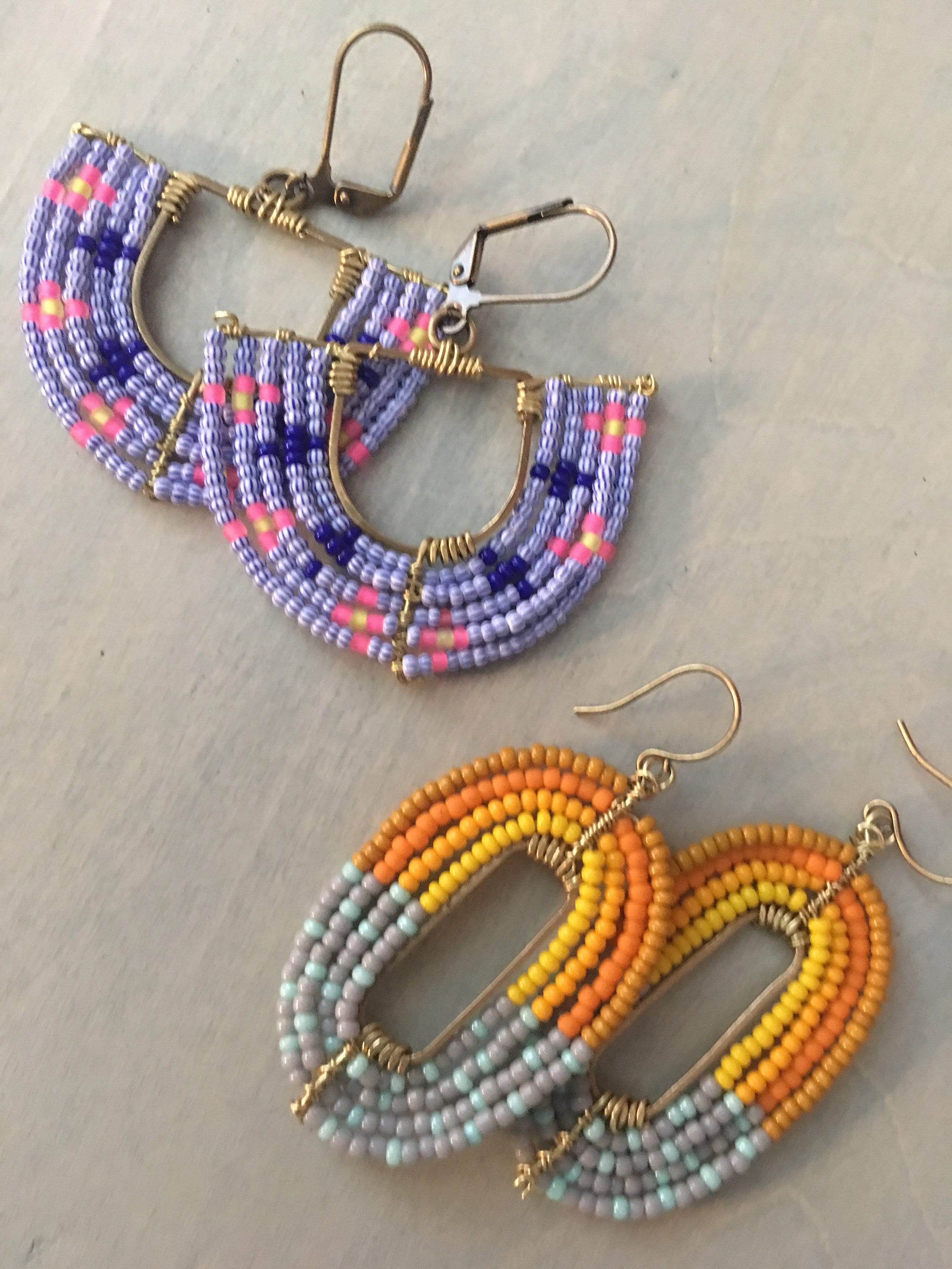 Woven basket earrings-neon yellow/neon pink/ striped blue and white / navy blue