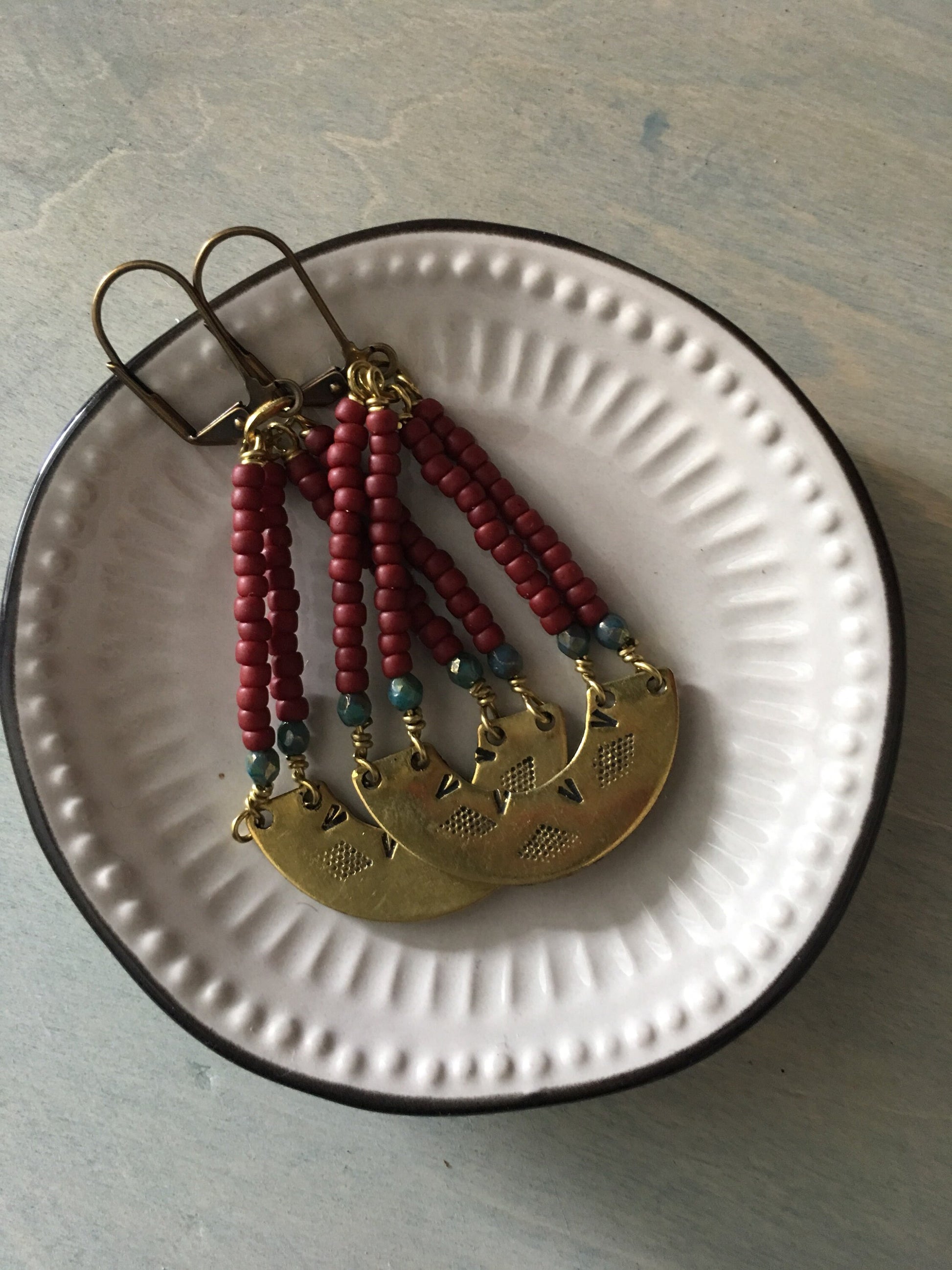Burgundy /blue  sunsrise earrings
