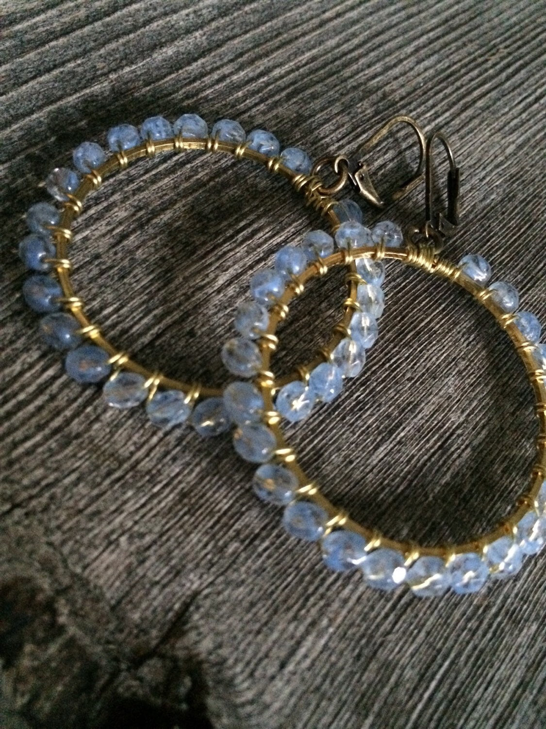 Opalescence hoops / beaded hoops/ Brass wirewrapped Hoops 36mm