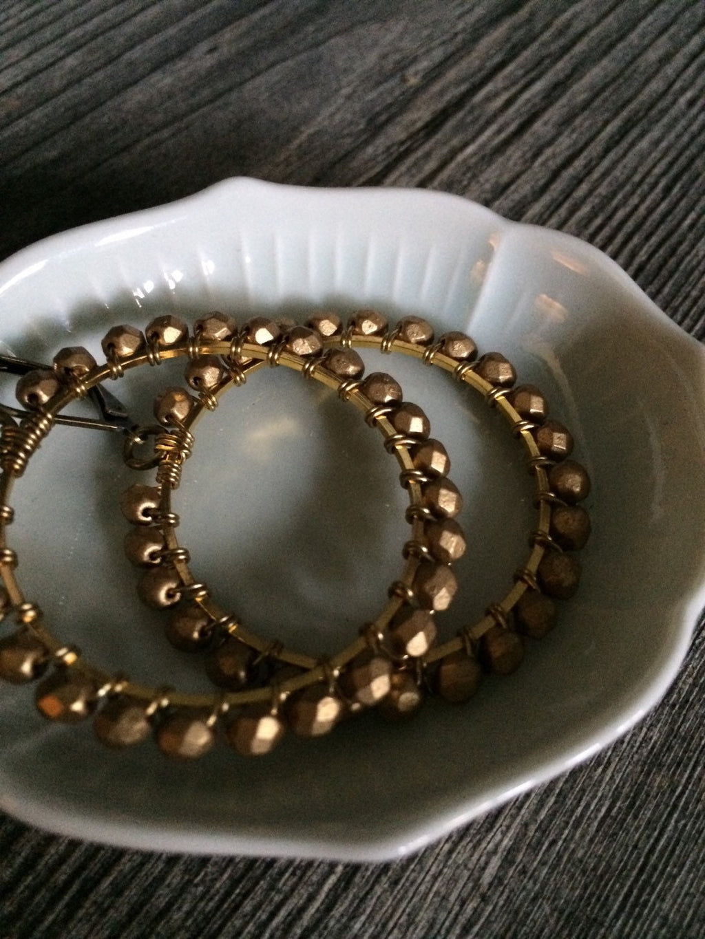 Matte Gold Hoops / Beaded Hoops / Brass Wirewrapped Hoops 36 mm hoop