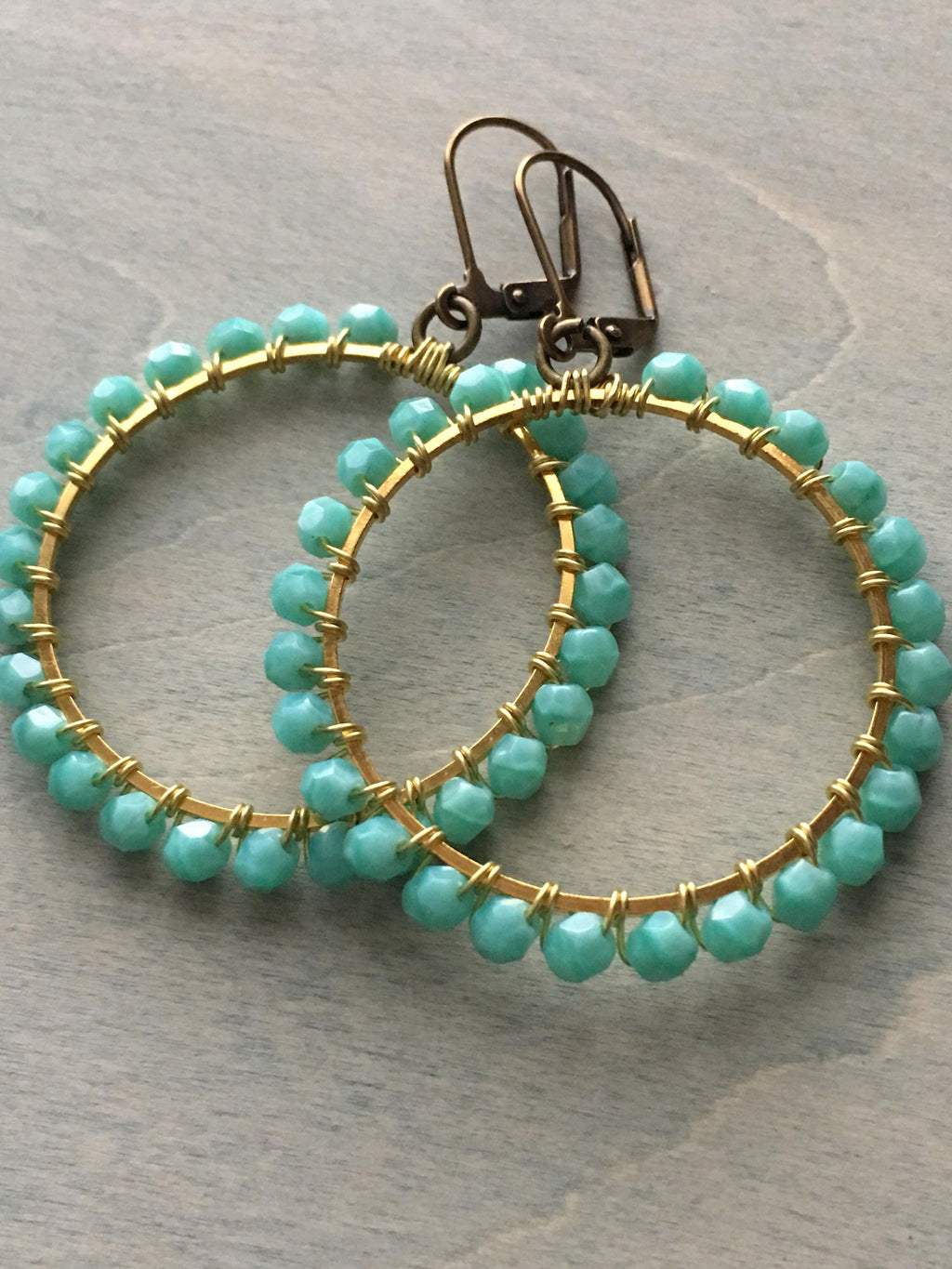 Turquoise drop hoops dangle earrings