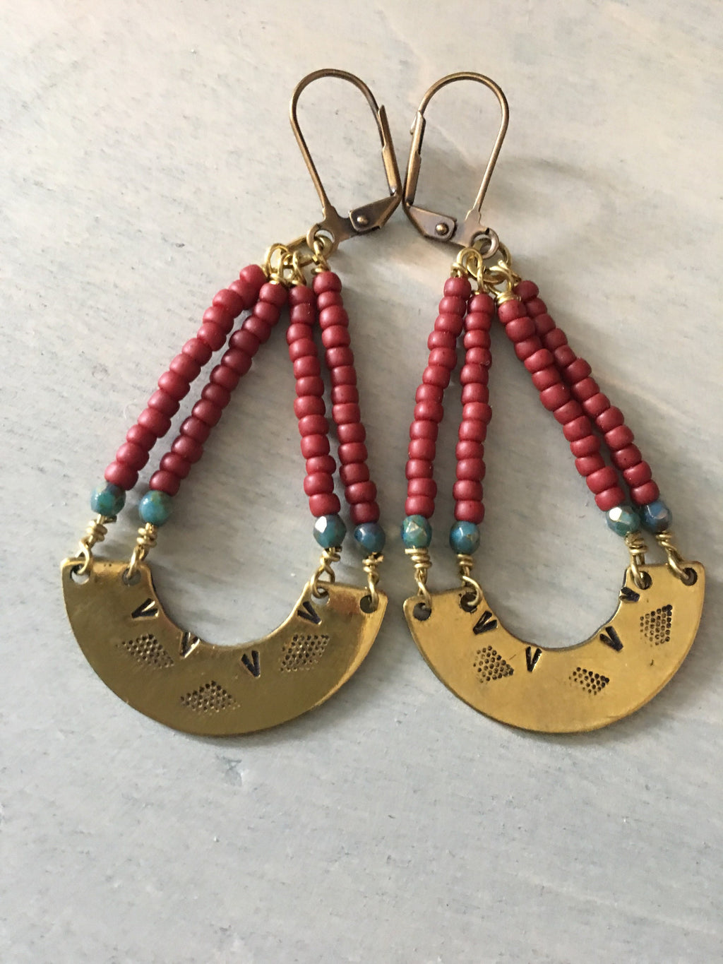 Burgundy /blue  sunsrise earrings