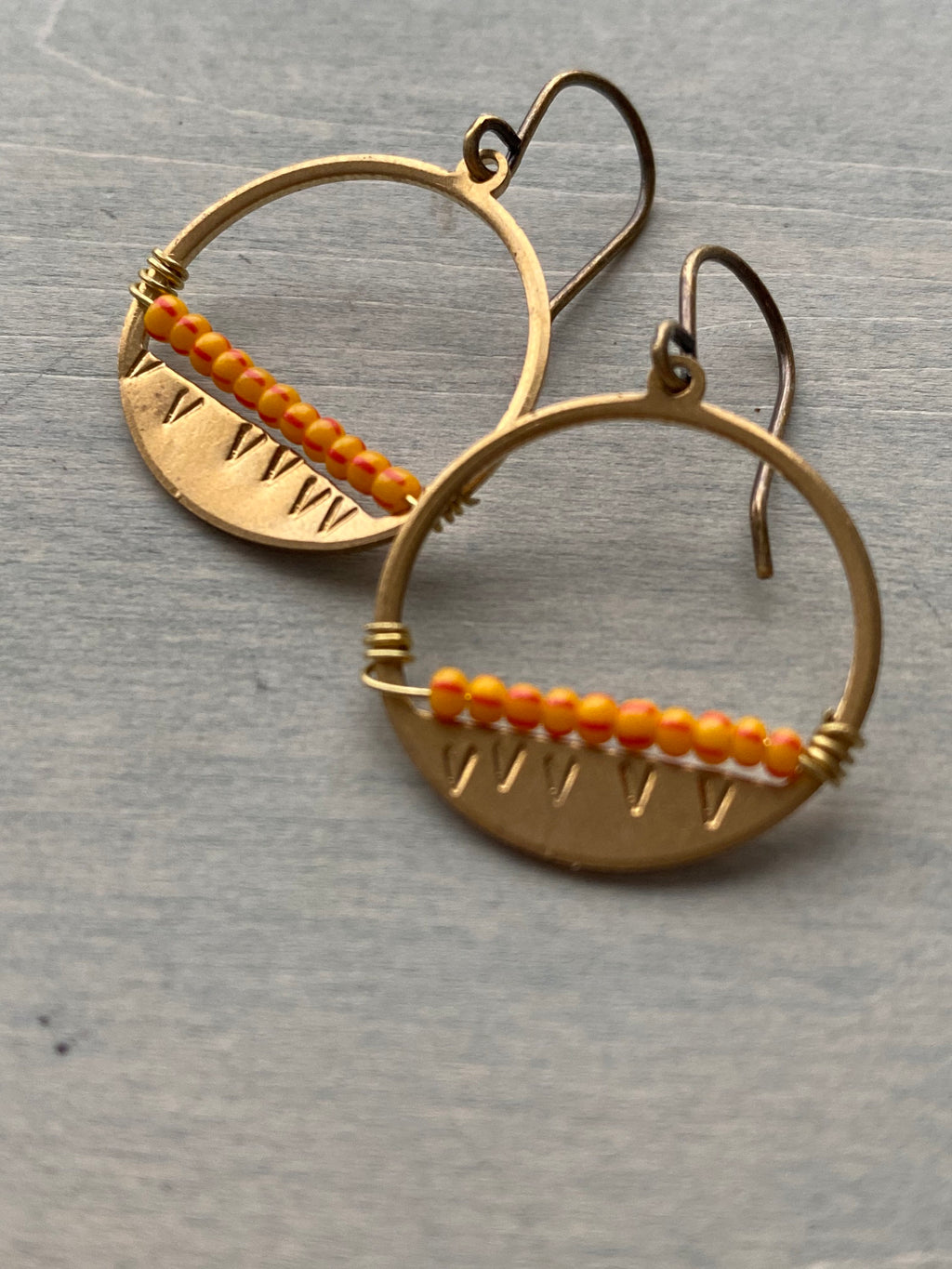 Sunset earrings/striped orange & red.