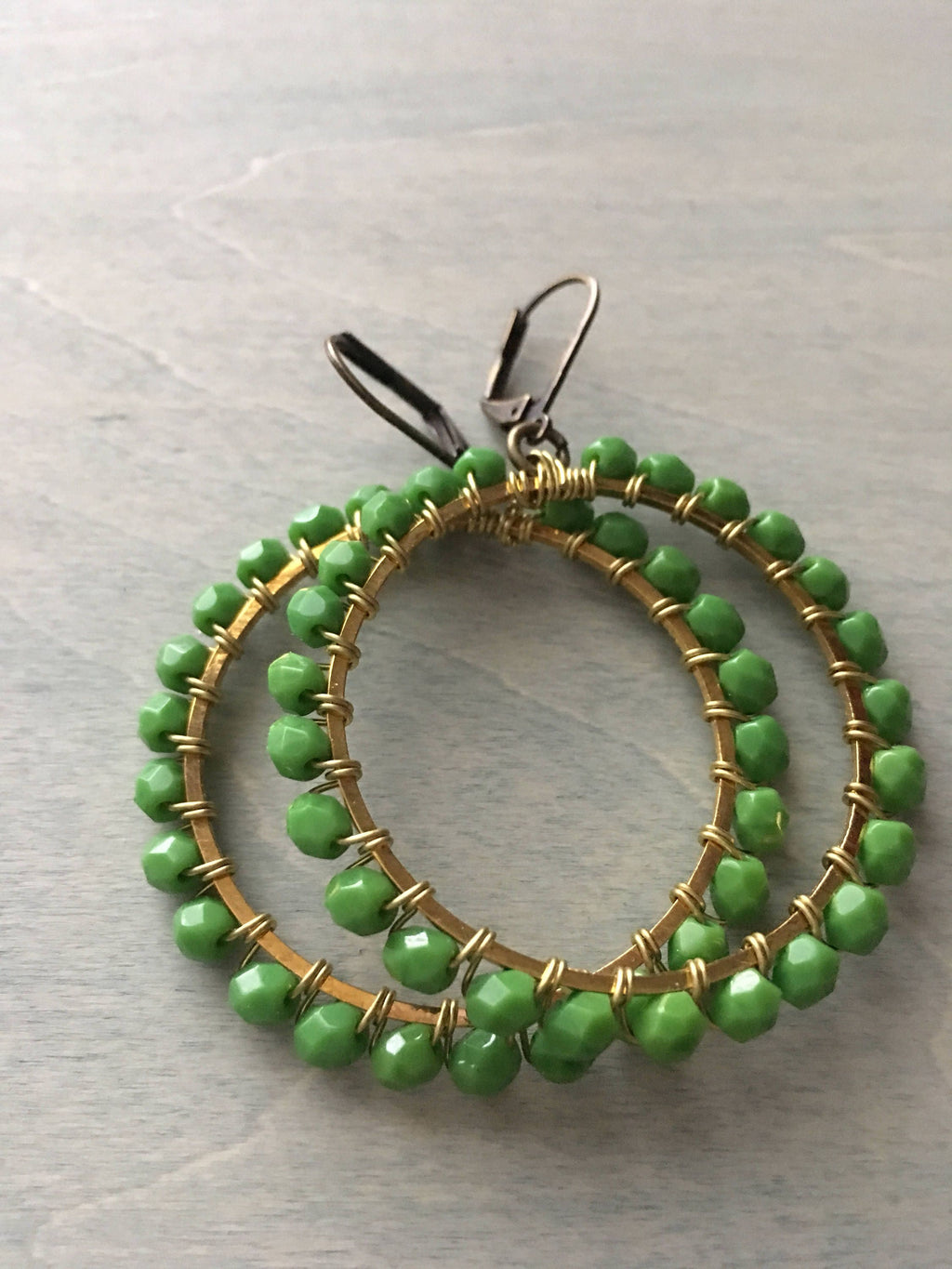 Palm tree green  hoop earrings