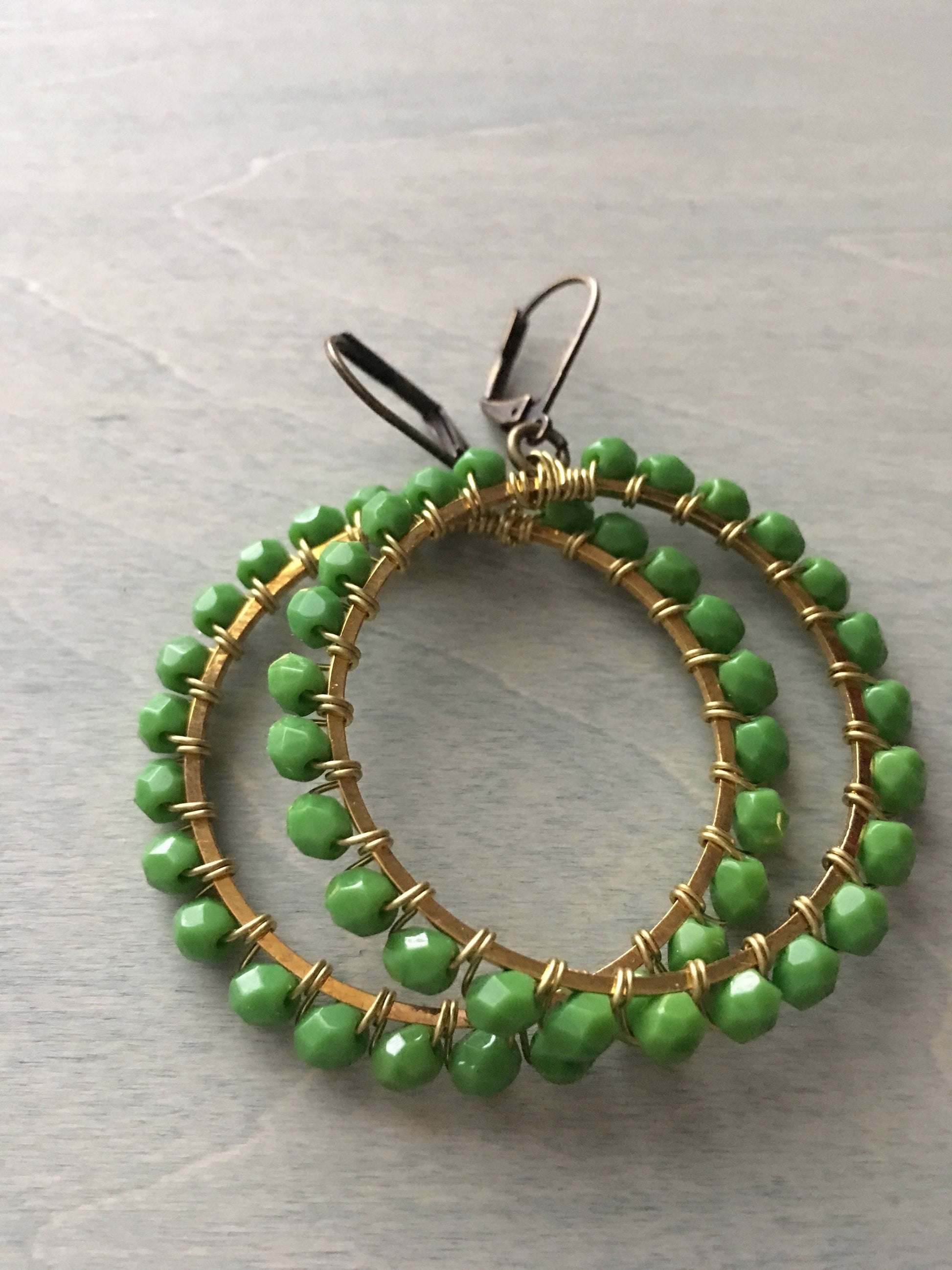 Palm tree green  hoop earrings