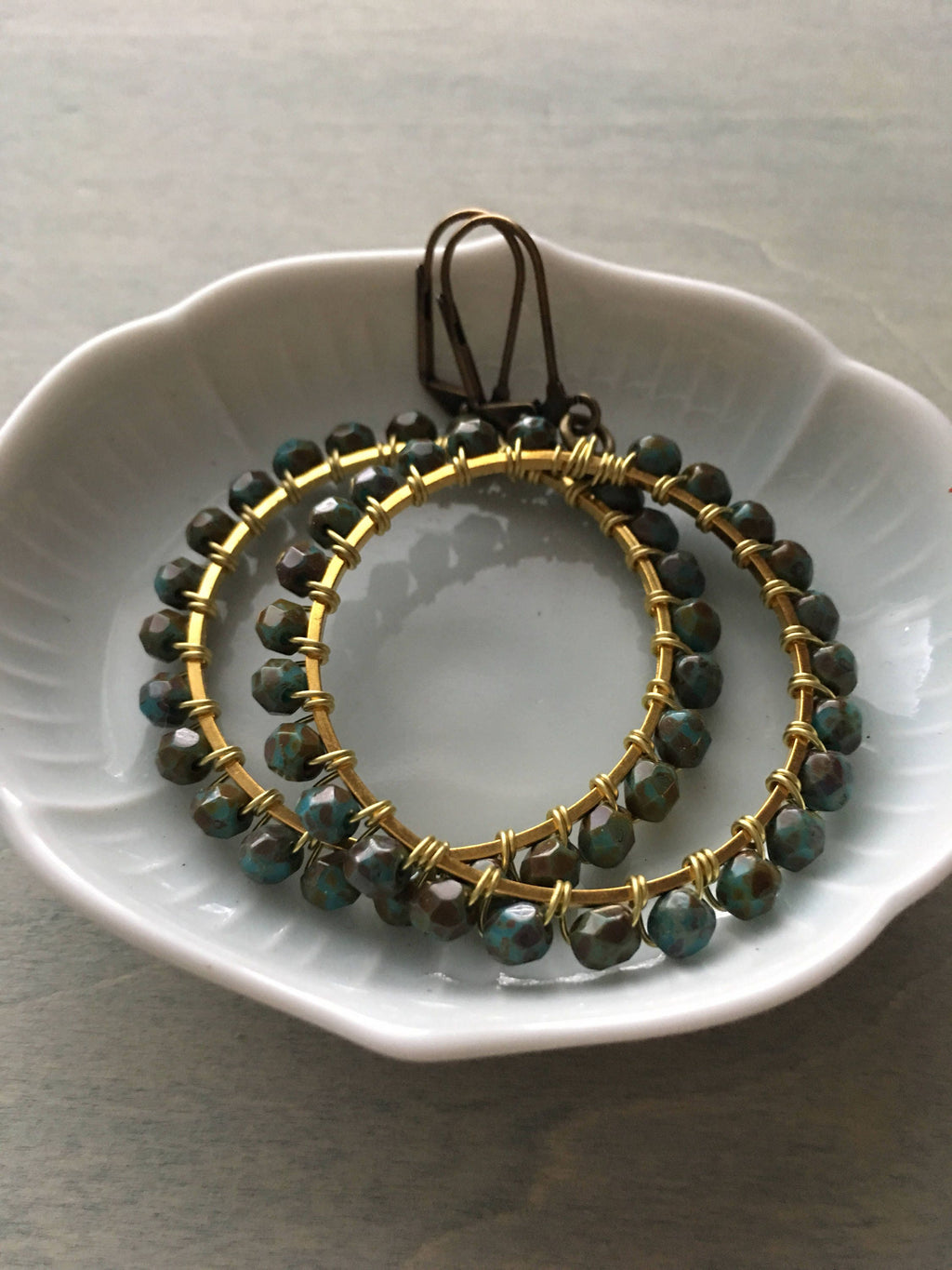 Dark antique turquoise hoops