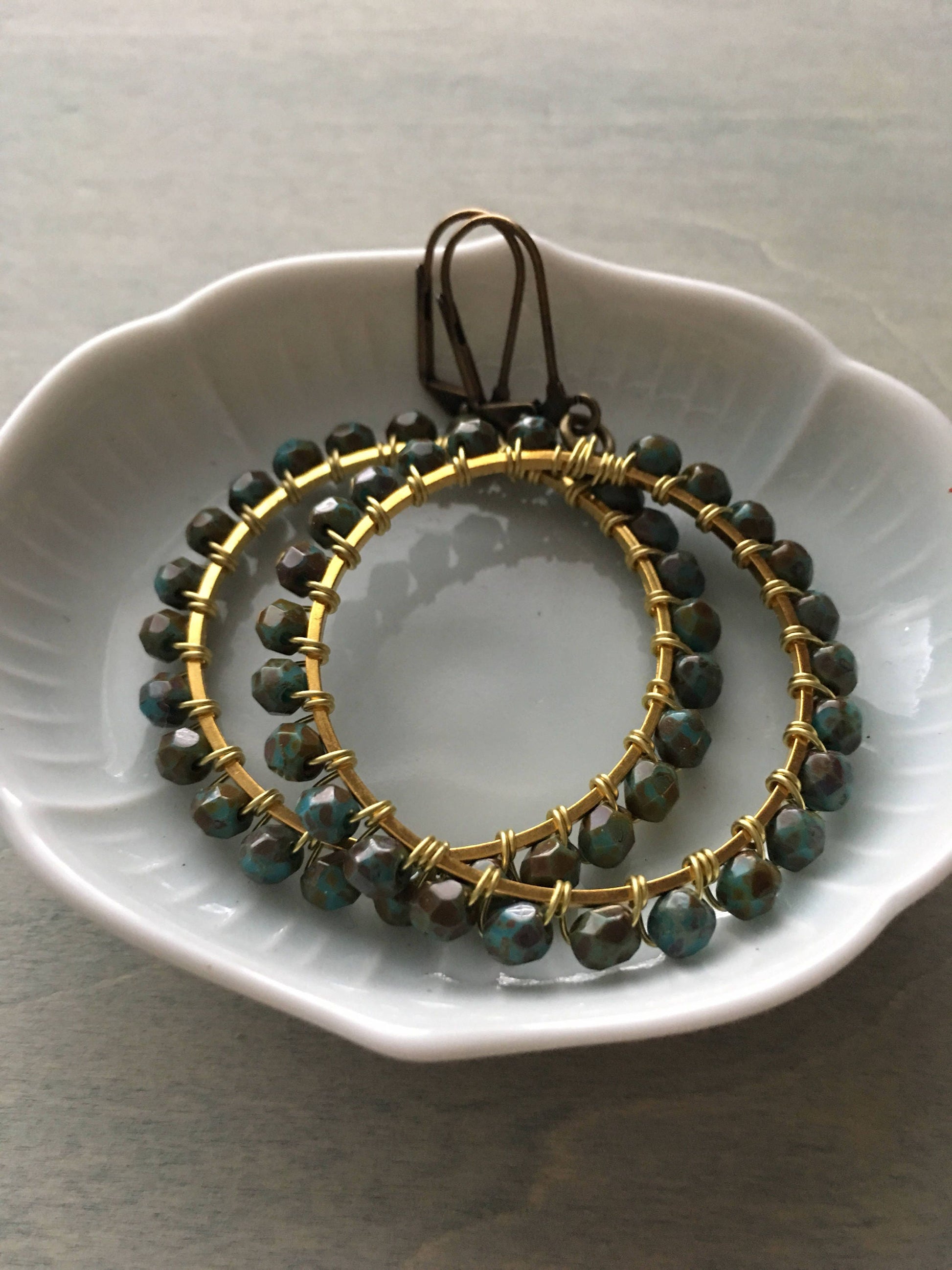 Dark antique turquoise hoops