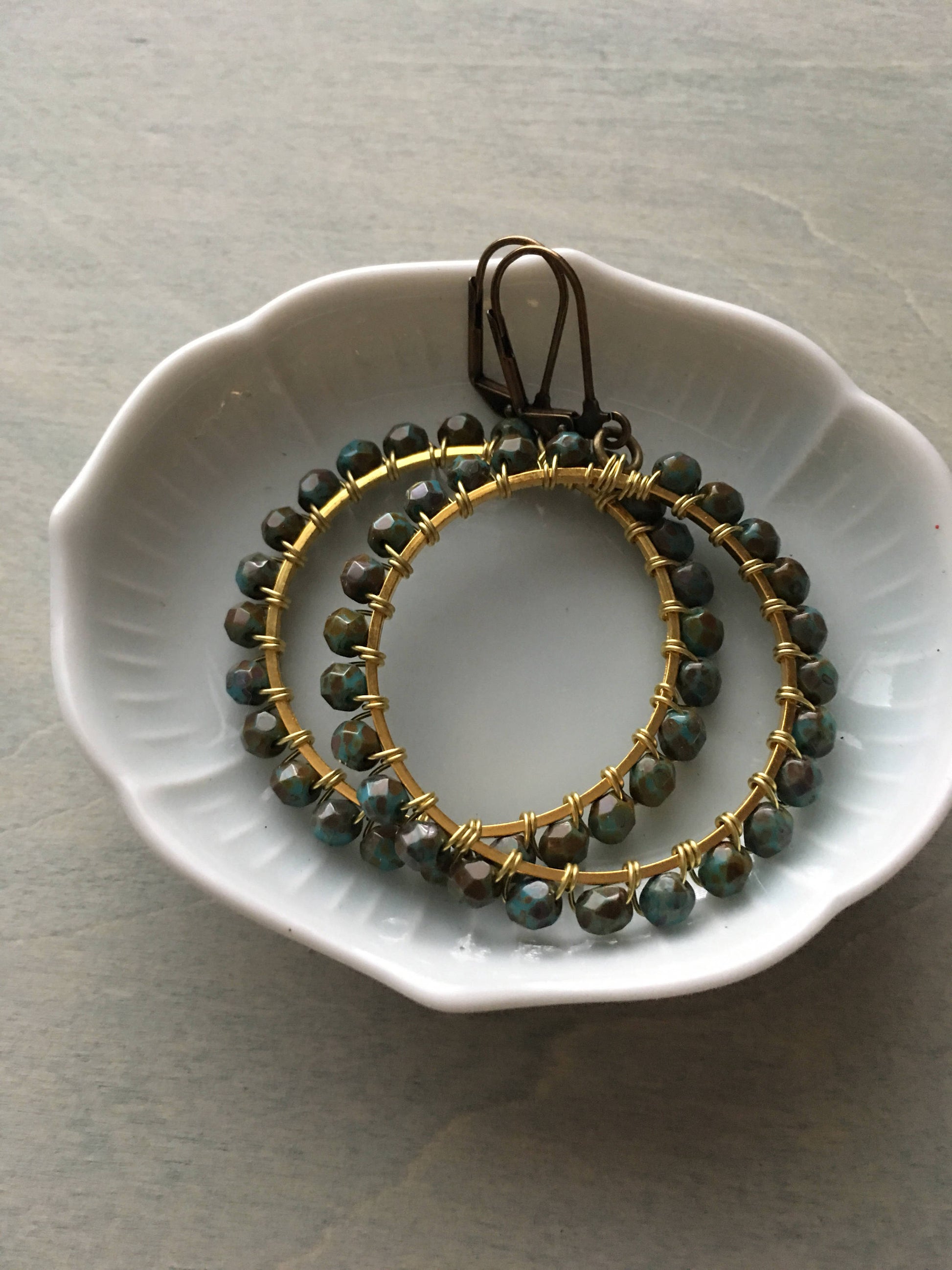 Dark antique turquoise hoops