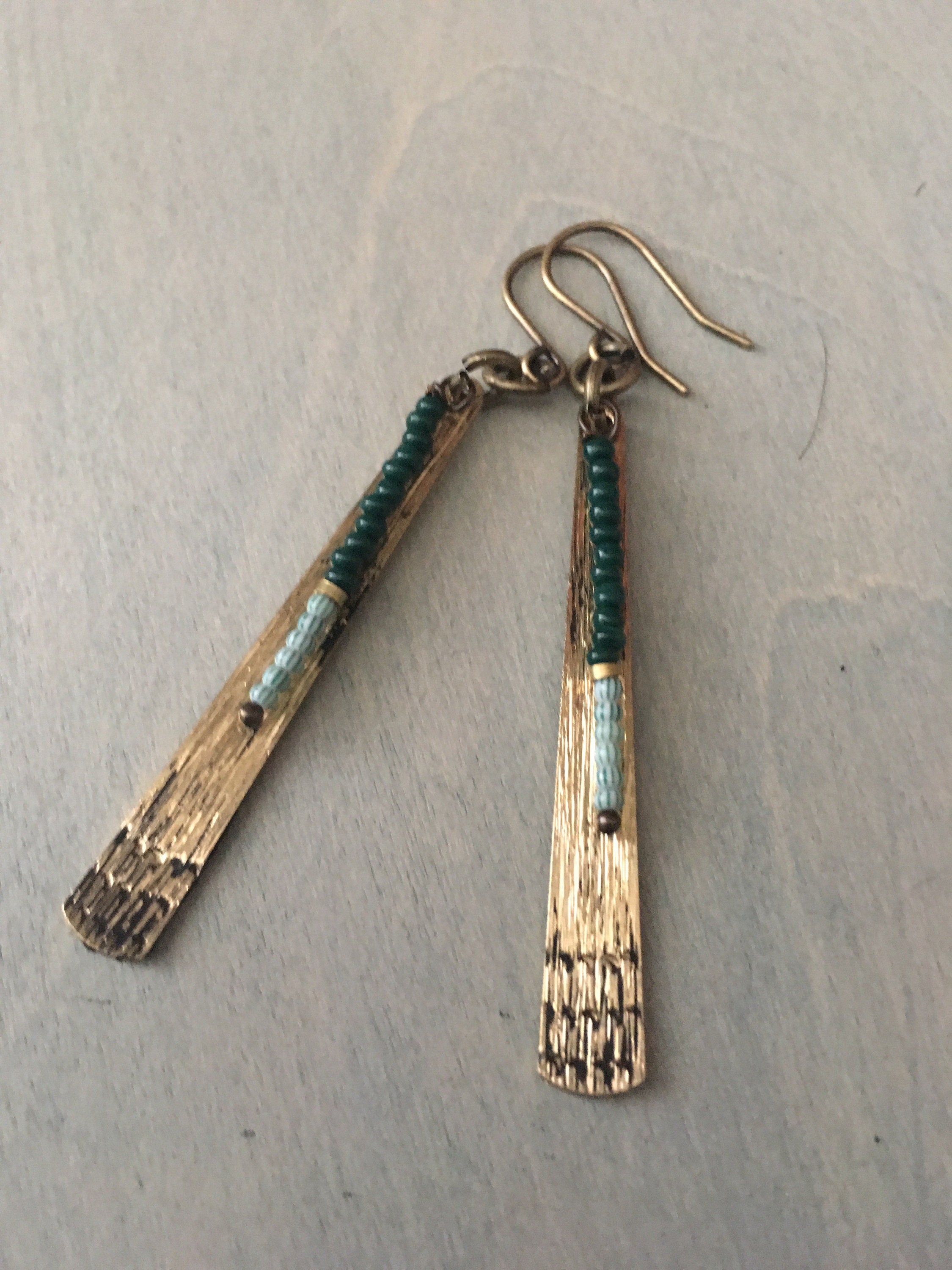 River earrings/green /stripped green