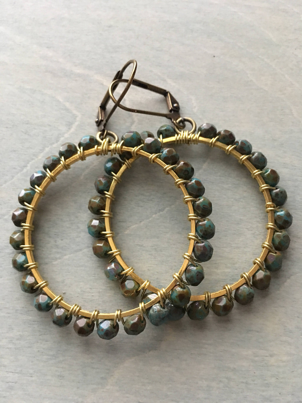 Dark antique turquoise hoops