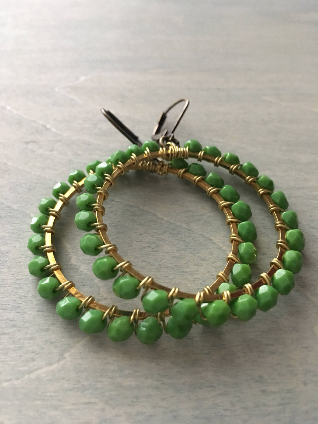 Palm tree green  hoop earrings