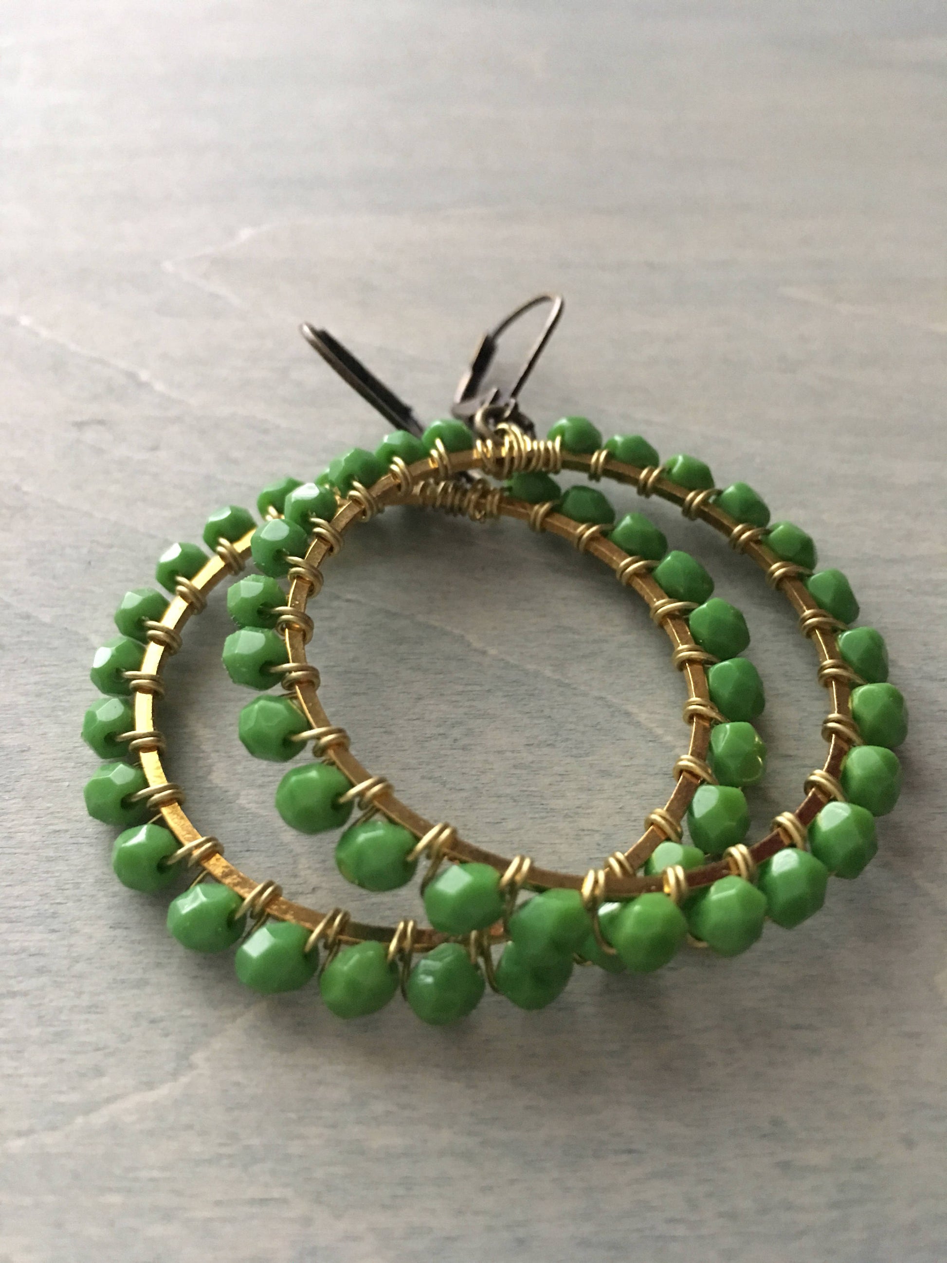 Palm tree green  hoop earrings