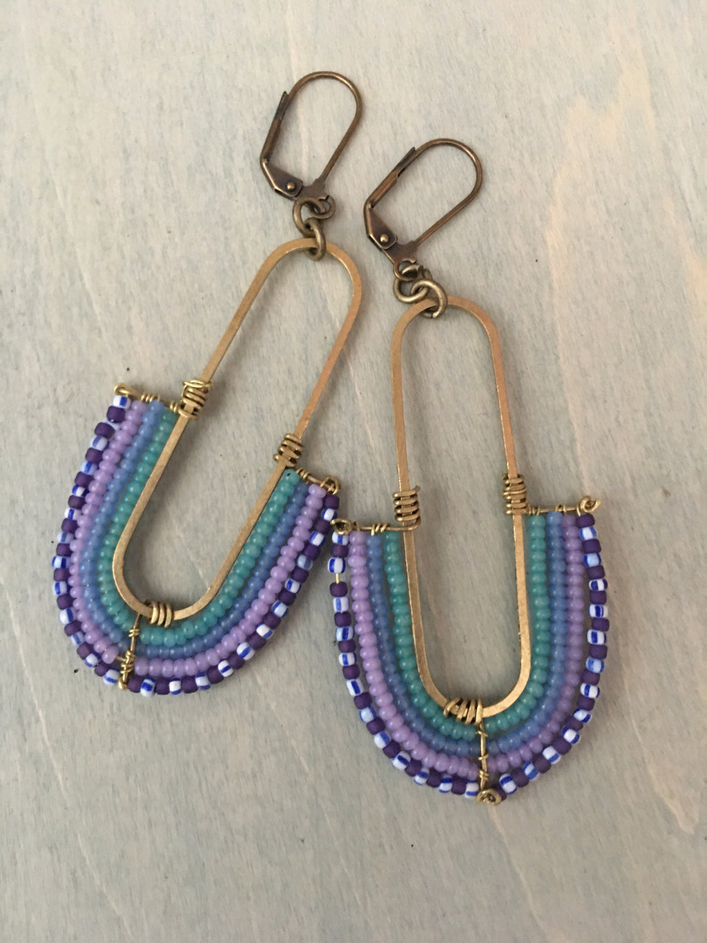 Woven rainbow earrings-purple/green/blue