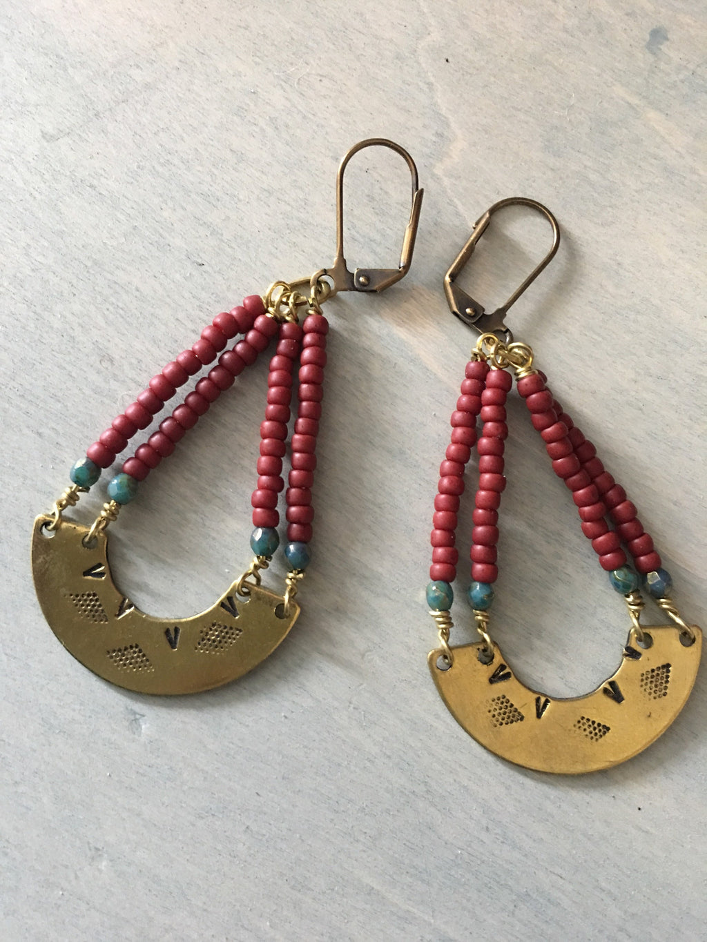Burgundy /blue  sunsrise earrings