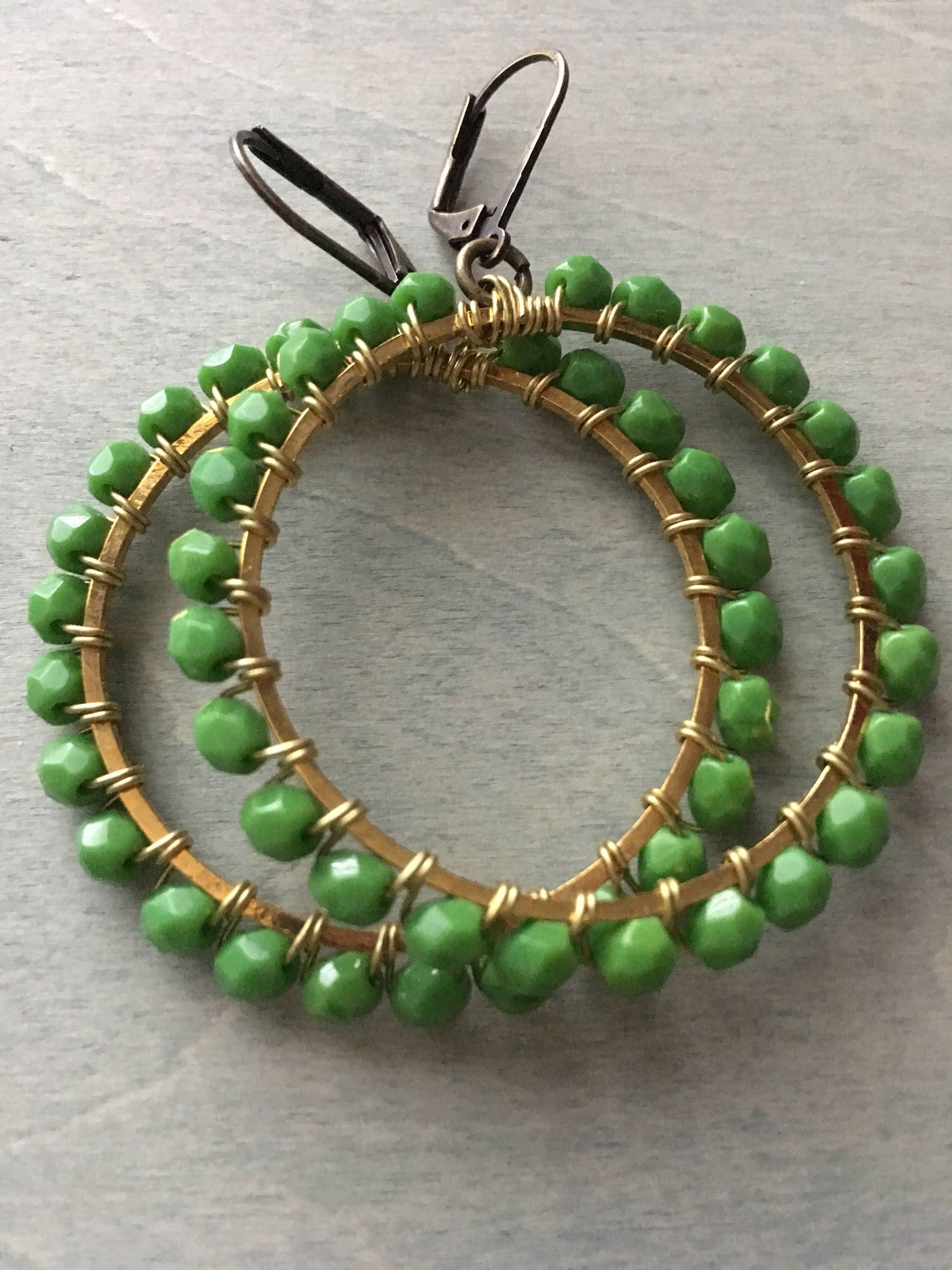 Palm tree green  hoop earrings