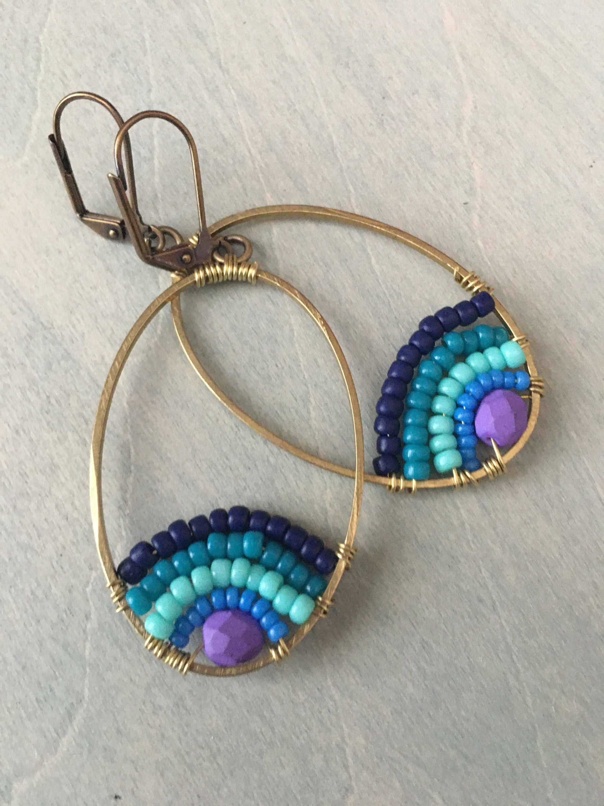 Ark rainbow earrings -navy/purple/ turquoise/teal