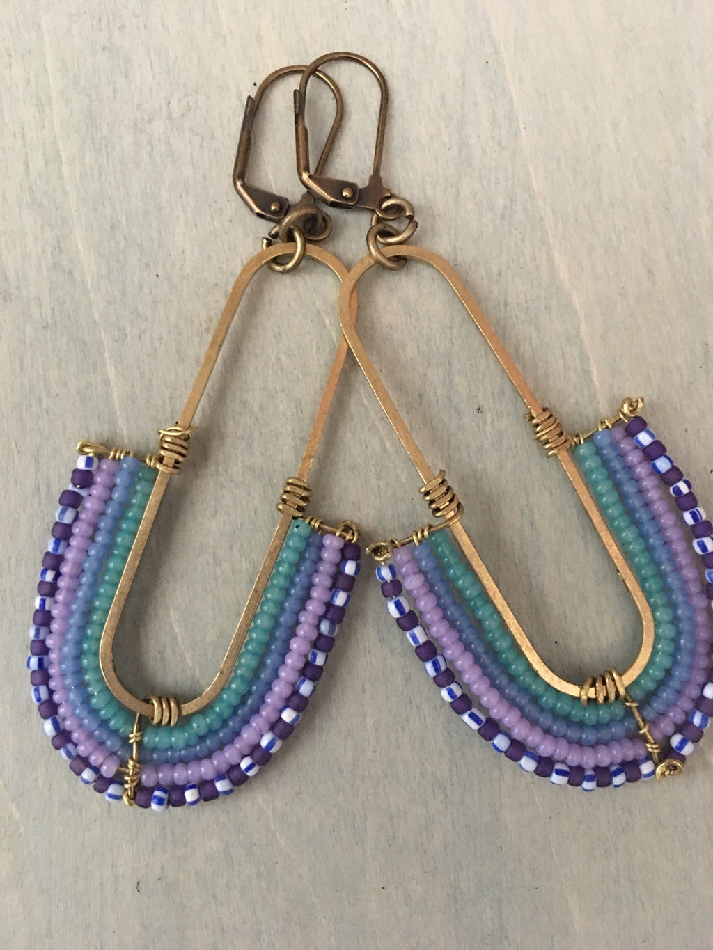 Woven rainbow earrings-purple/green/blue