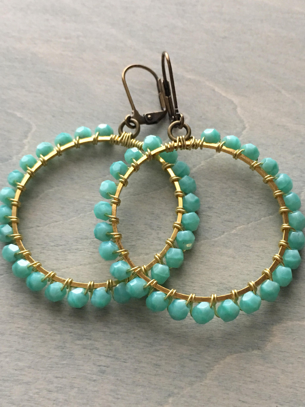 Turquoise drop hoops dangle earrings