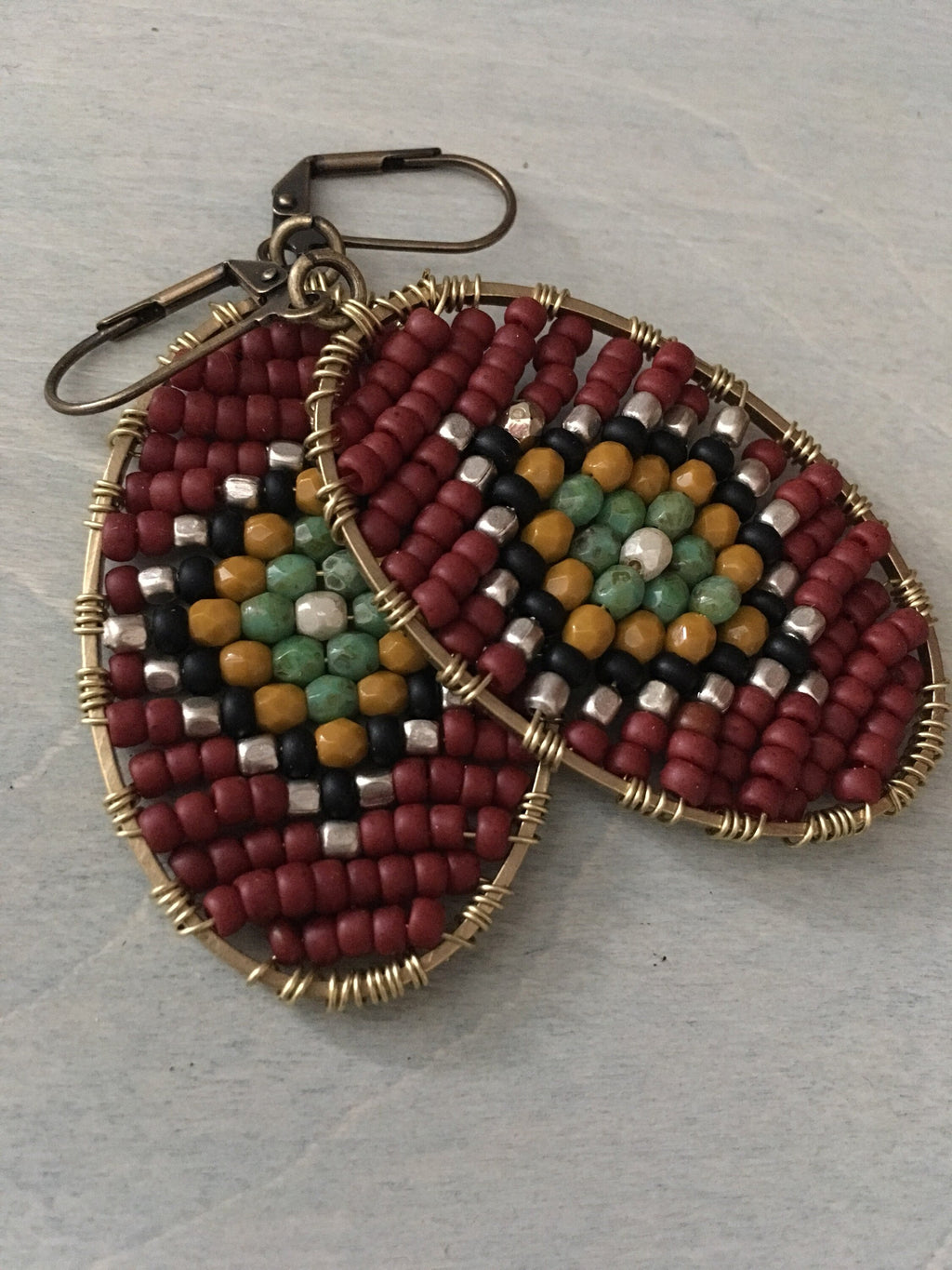 Woven Diamond  earrings / red