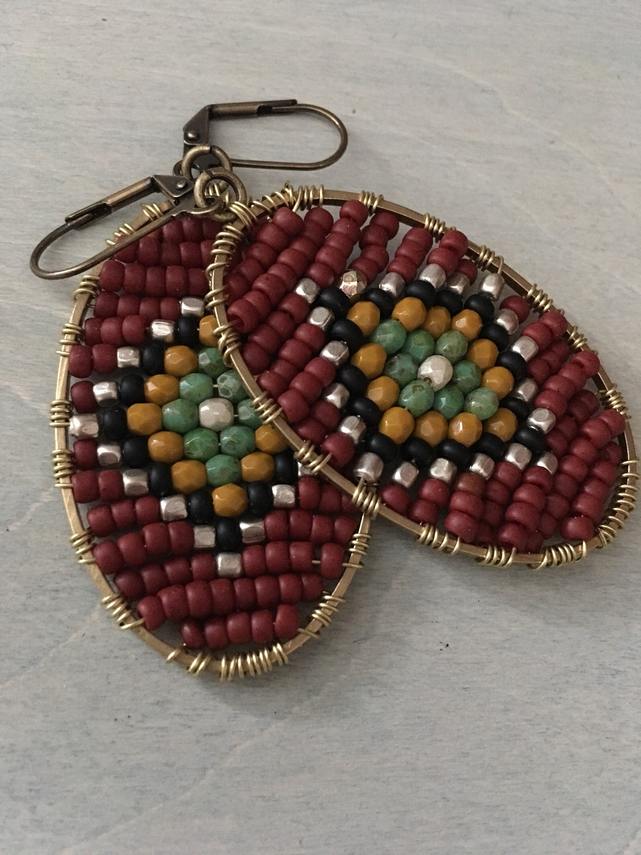 Woven Diamond  earrings / red